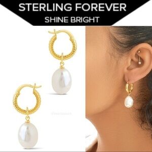 STERLING FOREVER Sterling Silver Imitation Pearl Drop Hoop Earrings 105$
